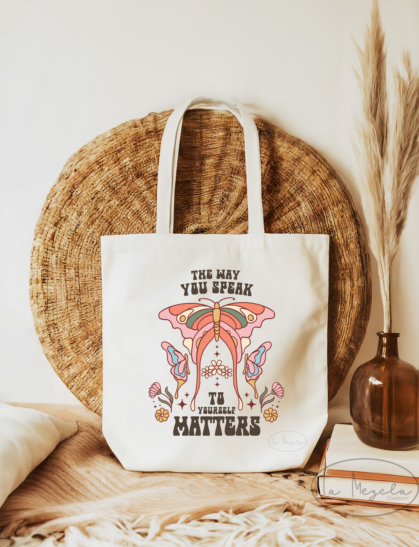 The Way You Speak To Yourself Matters Tote, Retro Speak to Yourself Kindly Tote Bag, Reusable Canvas Style Shopping Bag, Polyester Reusable Eco Friendly Tote