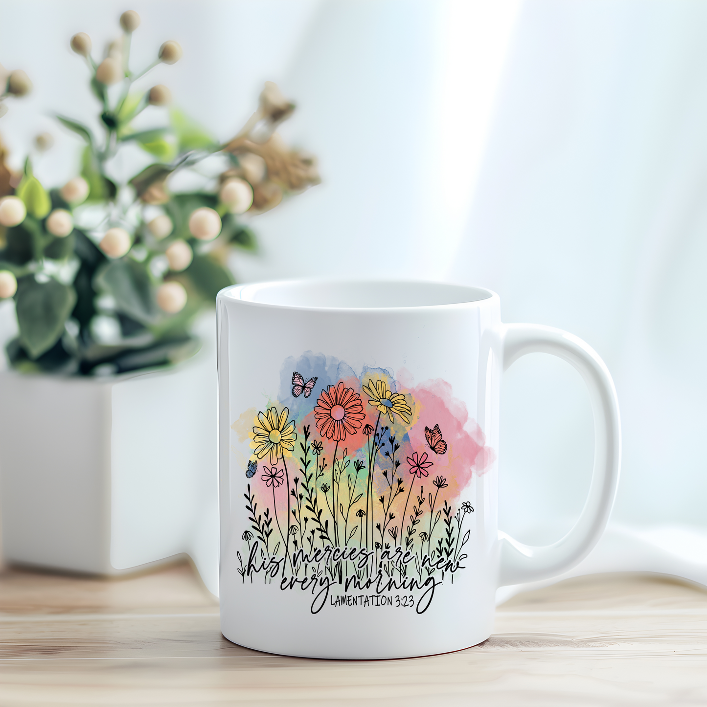 His Mercies Are New Every Morning Mug, Religious Mug, Spiritual Mug, Motivational Mug, Floral Garden Coffee Cup, Teacher Appreciation Mug, Paraprofessional Gifts, Lamentations 3:23