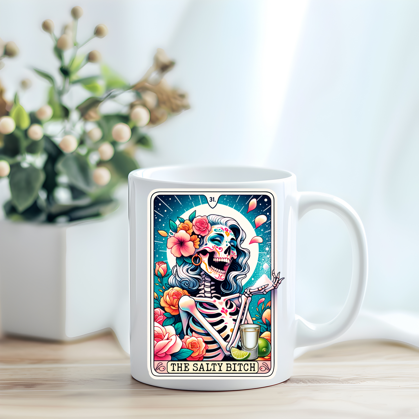 The Salty Bitch Tarot Mug, Sassy Mug, Motivational Mug, Funny Tarot Card Coffee Cup, Retro Tarot Card Mug, Skeletal Floral Tarot Cup, Sassy Mom Cup, Salty Humor