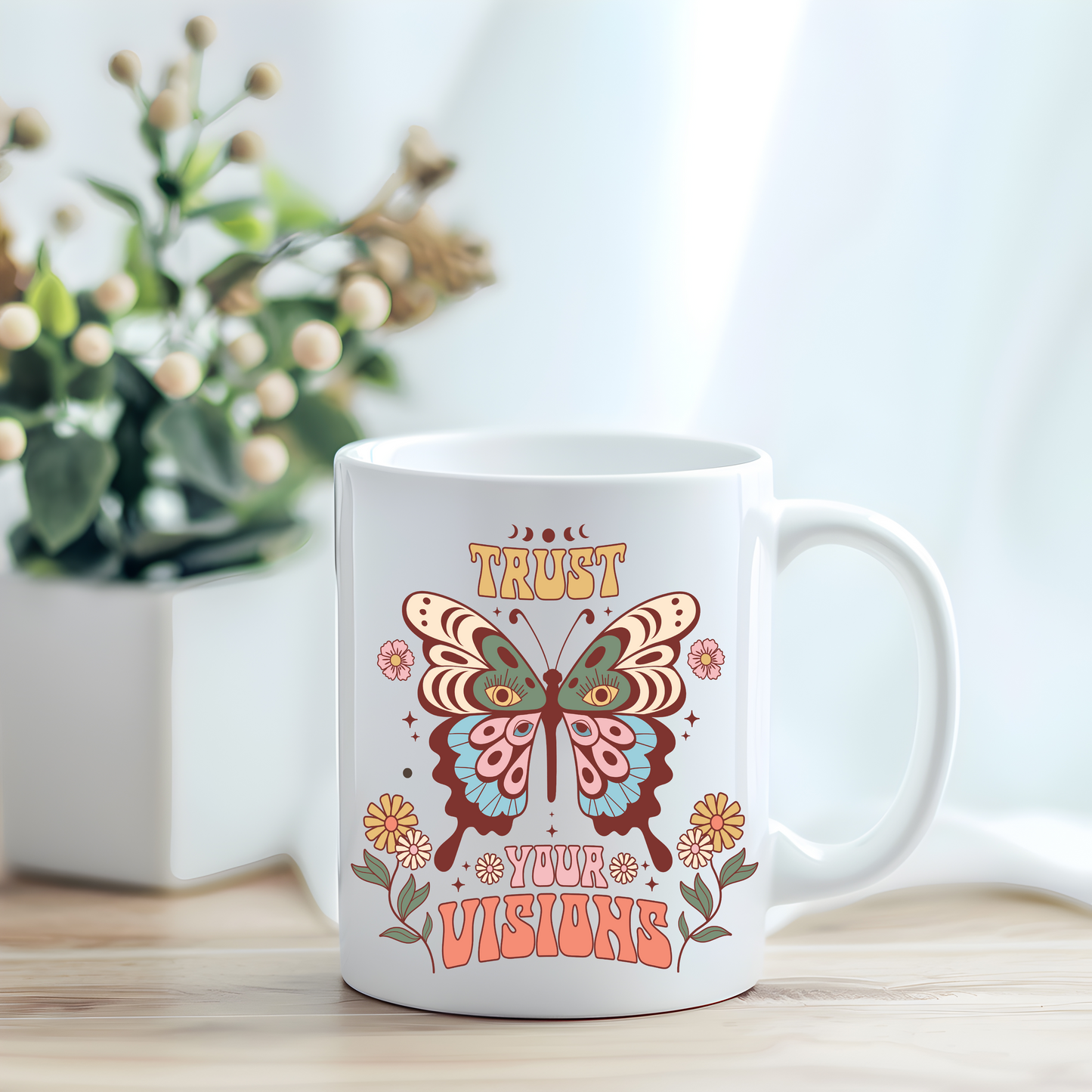 Trust Your Visions Mug, Spiritual Mug, Motivational Mug, Butterfly Floral Coffee Cup, Retro Butterfly Mug, Celestial Retro Mug, Teacher Appreciation Mug, Paraprofessional Gifts